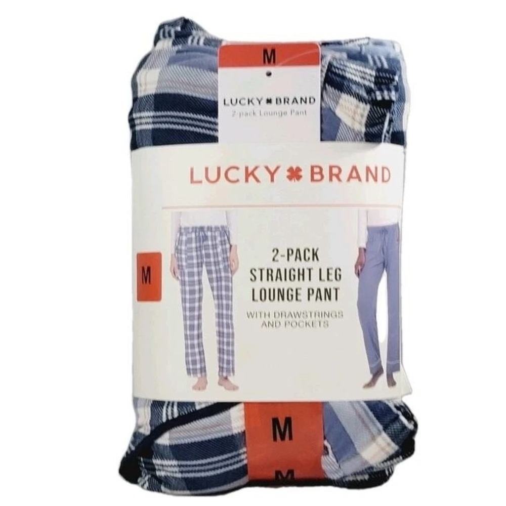 LUCKY BRAND‎ Lounge Pajama Pants Sz M Blue Plaid 2 Pair Pack Loungewear PJs NWT - Picture 2 of 8